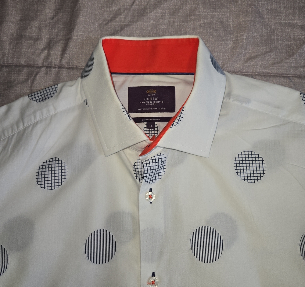 Curtis White Dress Shirt with Navy Geo Dot Pattern